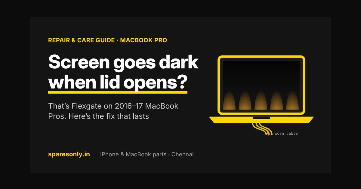 MacBook Pro screen with Flexgate stage-light glow along the bottom edge