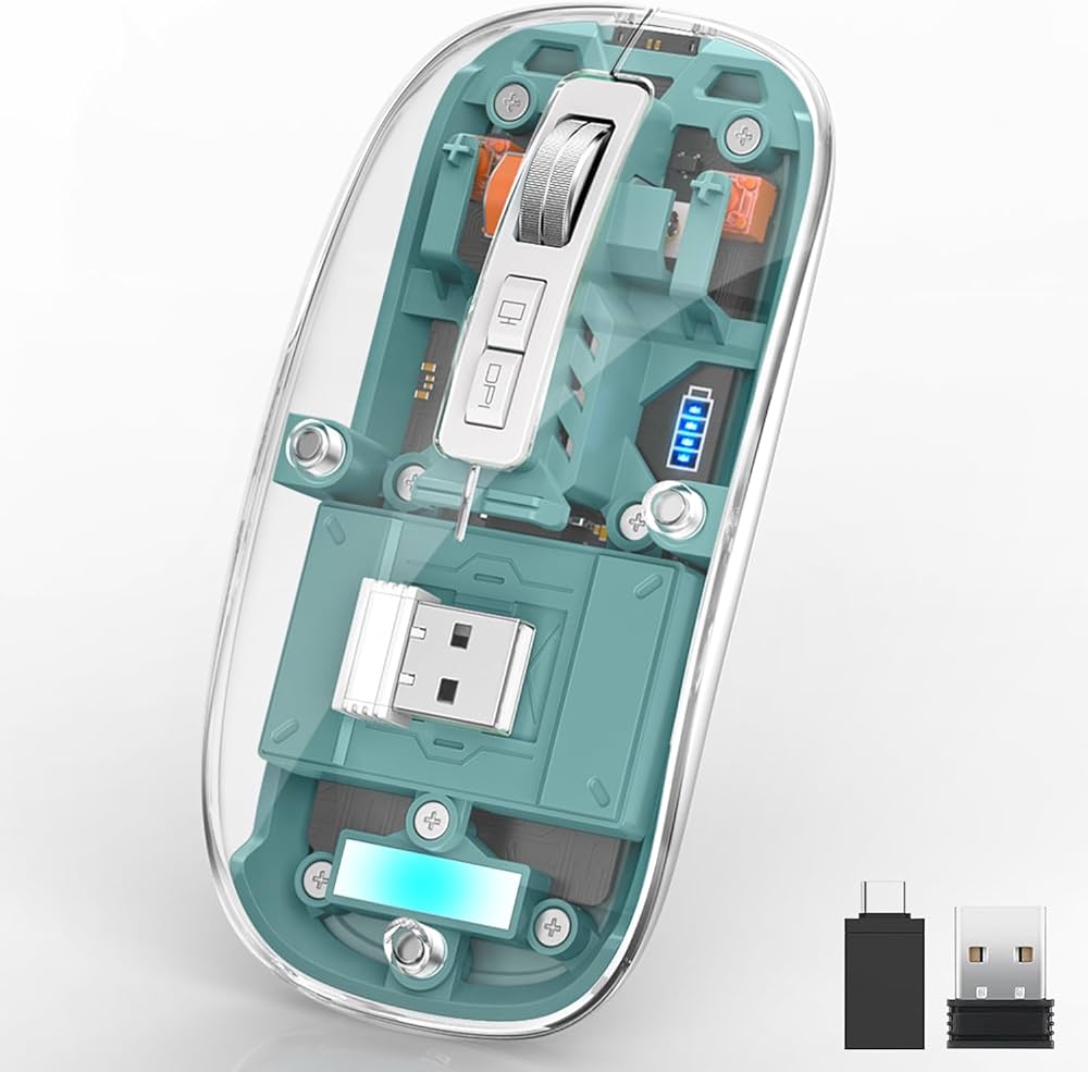 Transparent Wireless Mouse, BT-5.1 2.4GHz Bluetooth Mouse