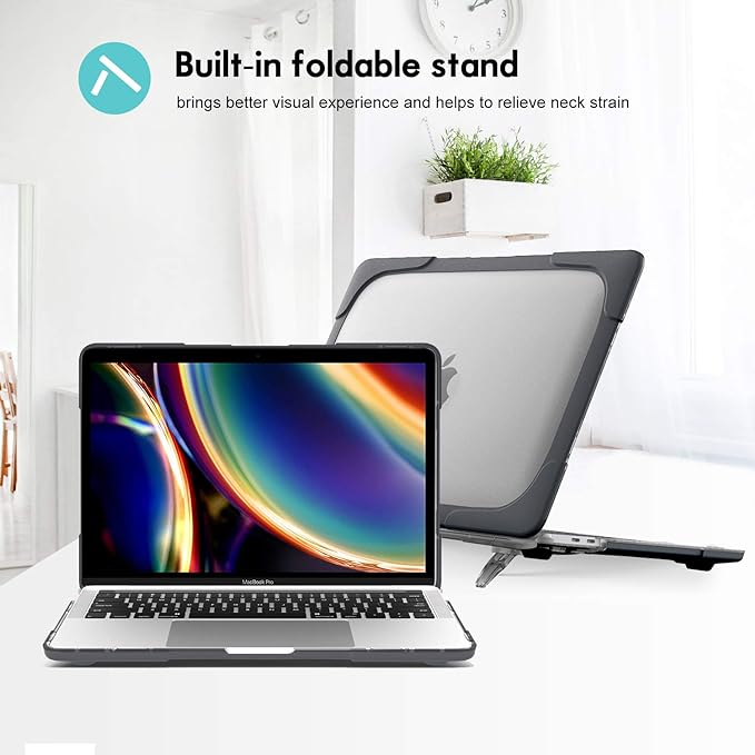 MacBook Pro 13 Inch M1 A2338/ A2289/ A2251 (2020 - 2022), MacBook Air 13 Inch A1932/ A2179/ A2337 (2018 - 2023) Case Heavy Duty Hard Shell Dual Layer Protective Cover With KickStand-Sparesonly.in